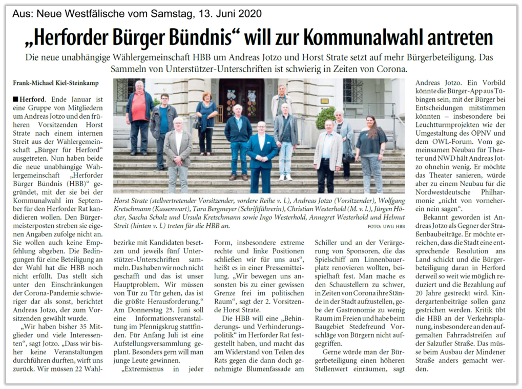 Aus: Neue Westfälische vom Samstag, 13. Juni 2020