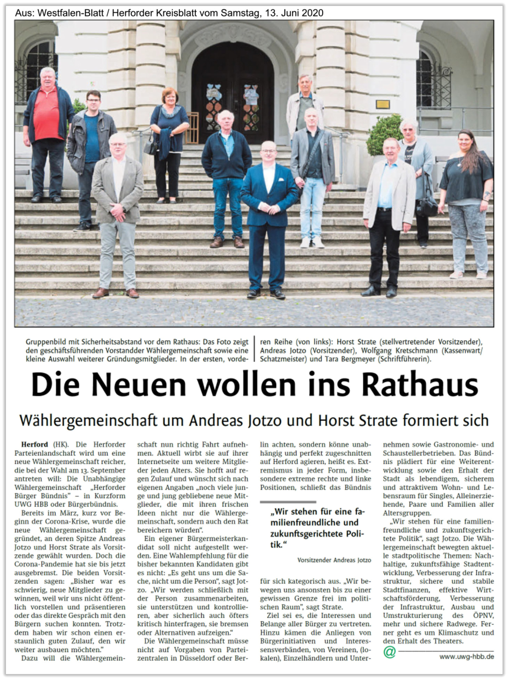 Aus: Westfalen-Blatt / Herforder Kreisblatt vom Samstag, 13. Juni 2020